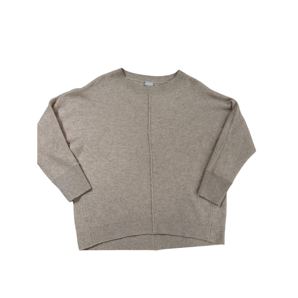 Chico's 100% Cashmere Sweater Sz 1/M Tan Beige Exposed Seam Oversized Boxy Soft